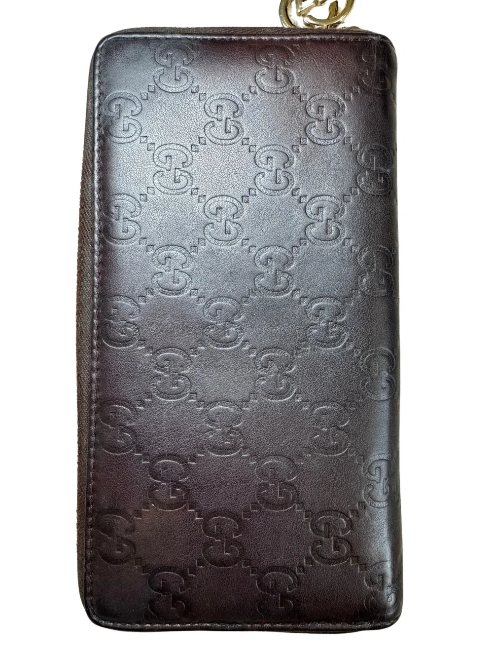 GucciSsima Embossed GG Black Leather Zip Wallet with Gold-Tone Charm - Picture 2 of 12